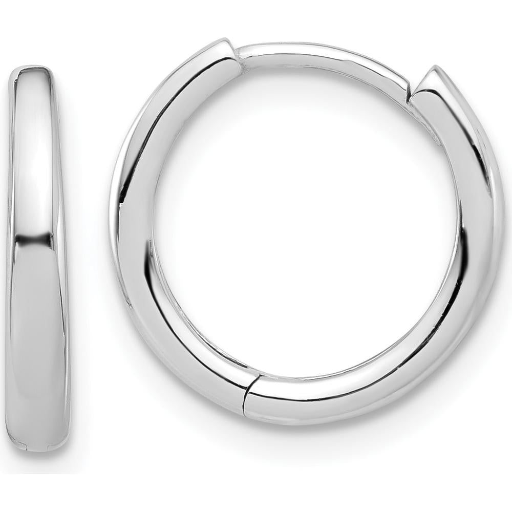 14K White Gold Polished Hinged Hoop Earrings - 14.3mm Diameter, Rhodium Plating, Unisex Design by 0