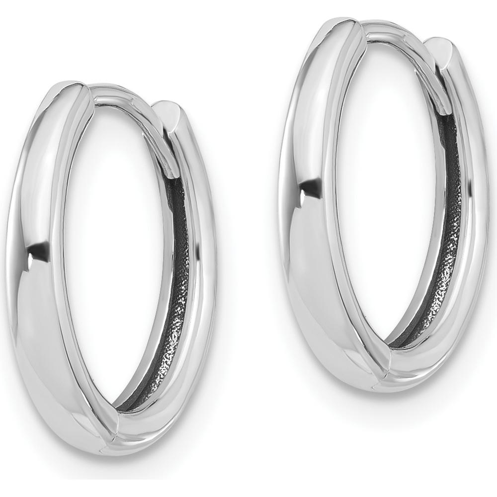 14K White Gold Polished Hinged Hoop Earrings - 14.3mm Diameter, Rhodium Plating, Unisex Design by 0