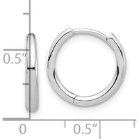 14K White Gold Polished Hinged Hoop Earrings - 14.3mm Diameter, Rhodium Plating, Unisex Design by 0