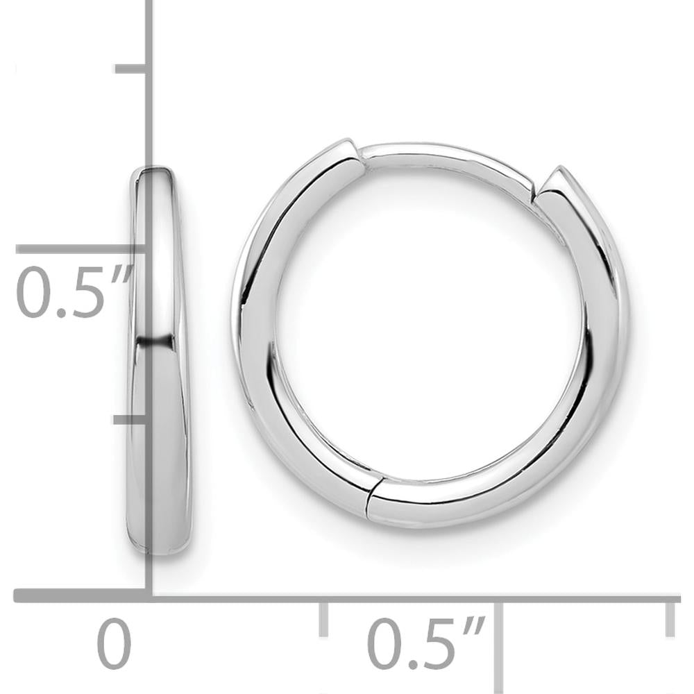 14K White Gold Polished Hinged Hoop Earrings - 14.3mm Diameter, Rhodium Plating, Unisex Design by 0