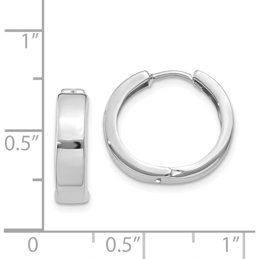14K White Gold Polished Hinged Hoop Earrings - 15mm in Diameter by Oro Pregiato