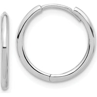 14K White Gold Polished Hinged Hoop Earrings - 16mm Width by 0