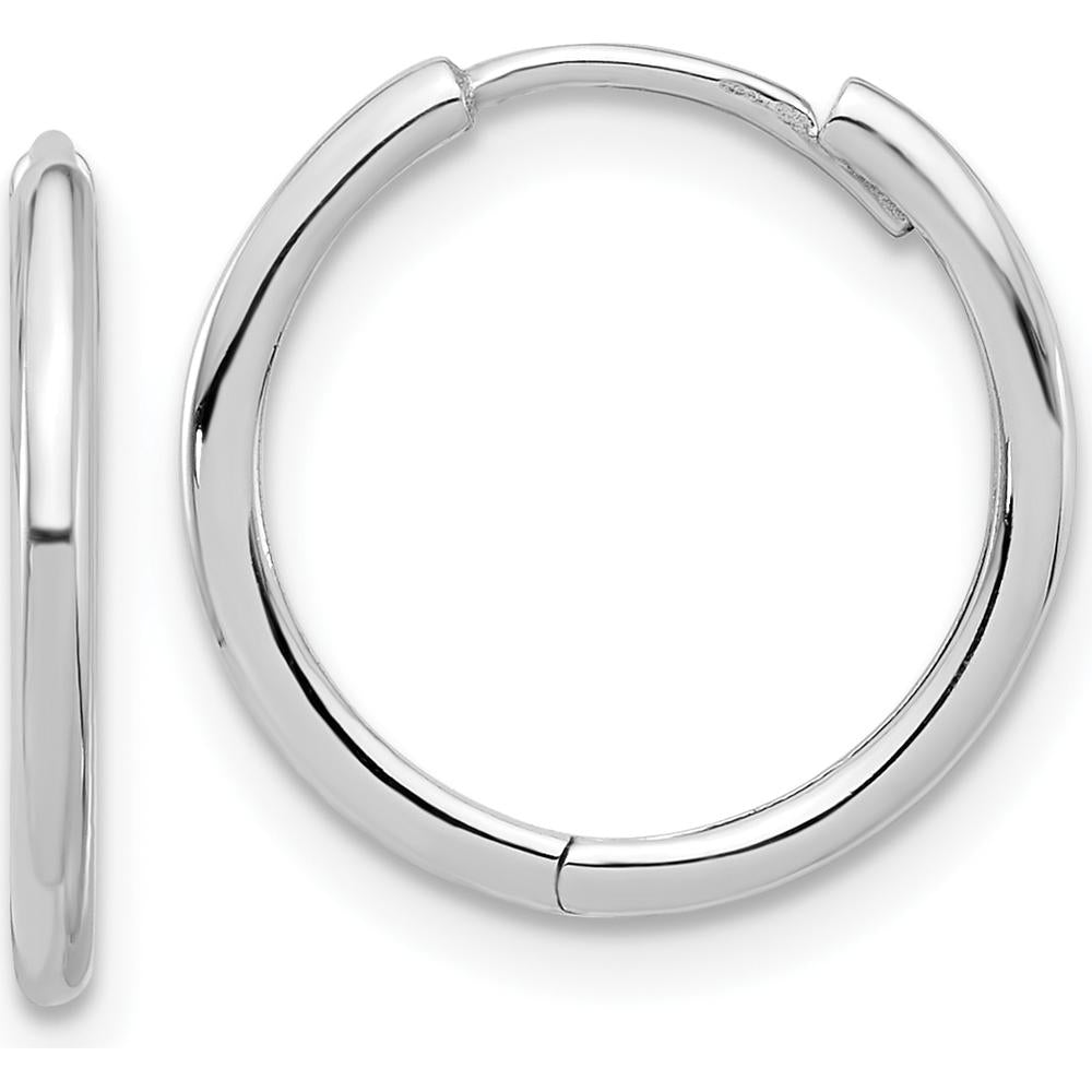 14K White Gold Polished Hinged Hoop Earrings - 16mm Width by 0