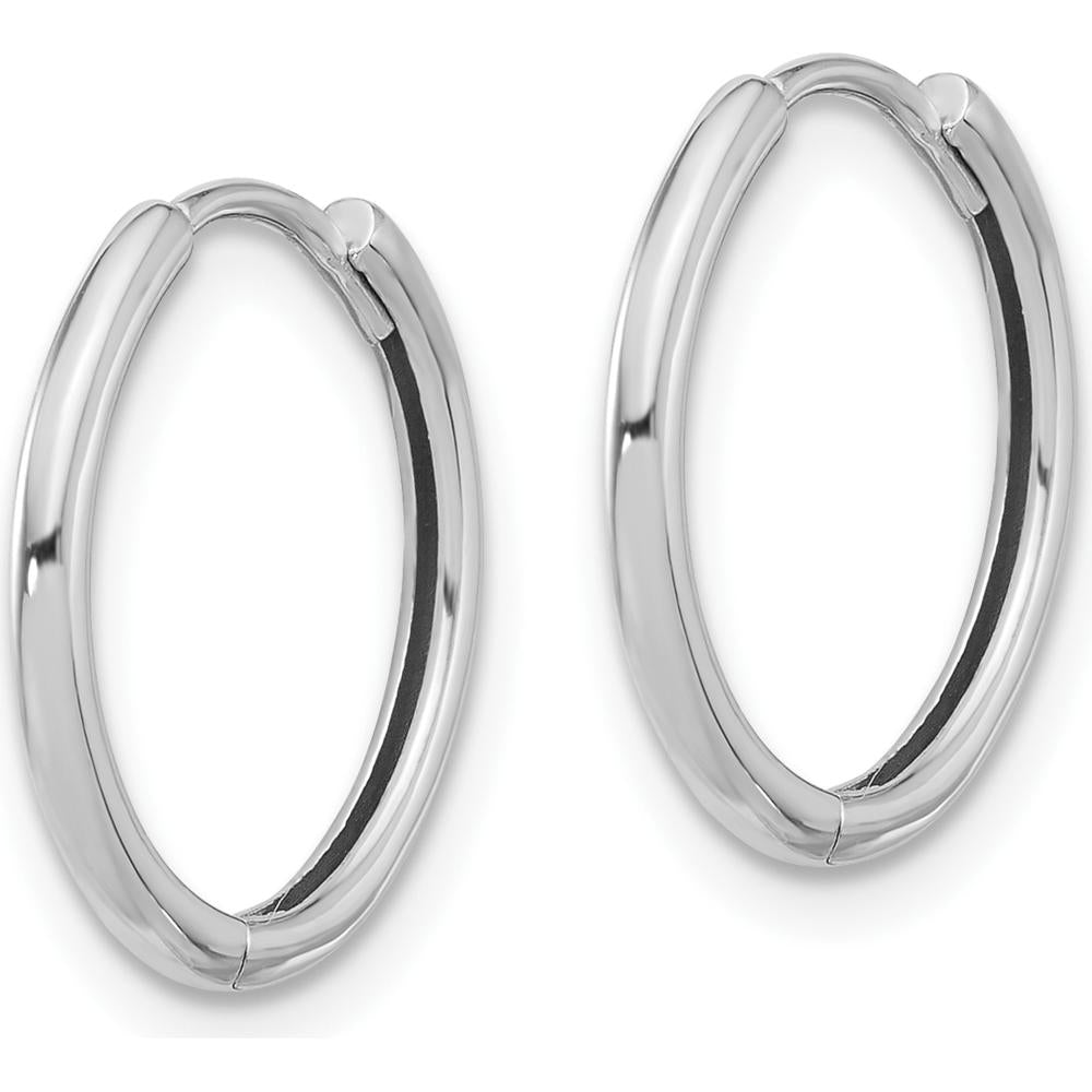 14K White Gold Polished Hinged Hoop Earrings - 16mm Width by 0