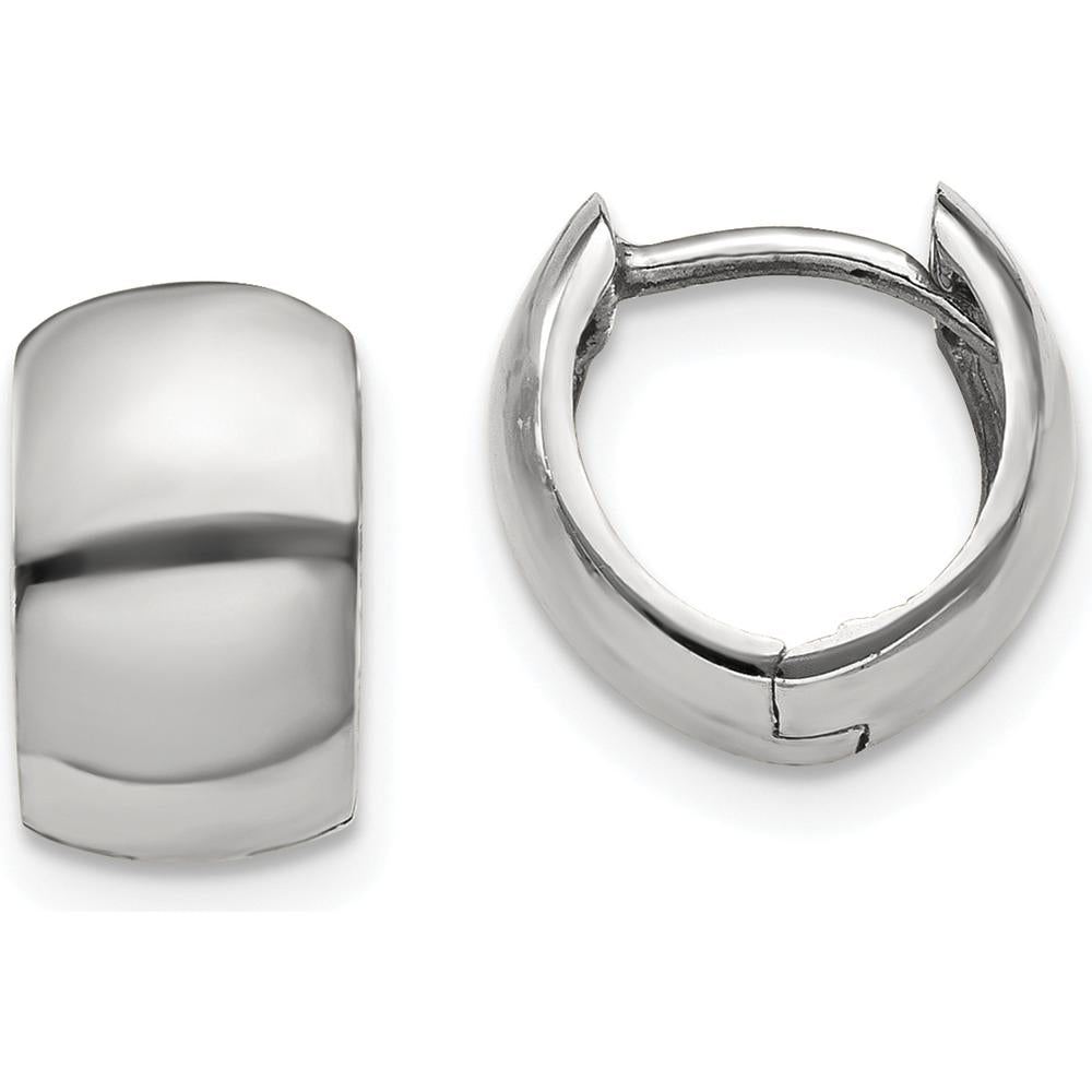14K White Gold Polished Hinged Hoop Earrings - 7mm Width by 0