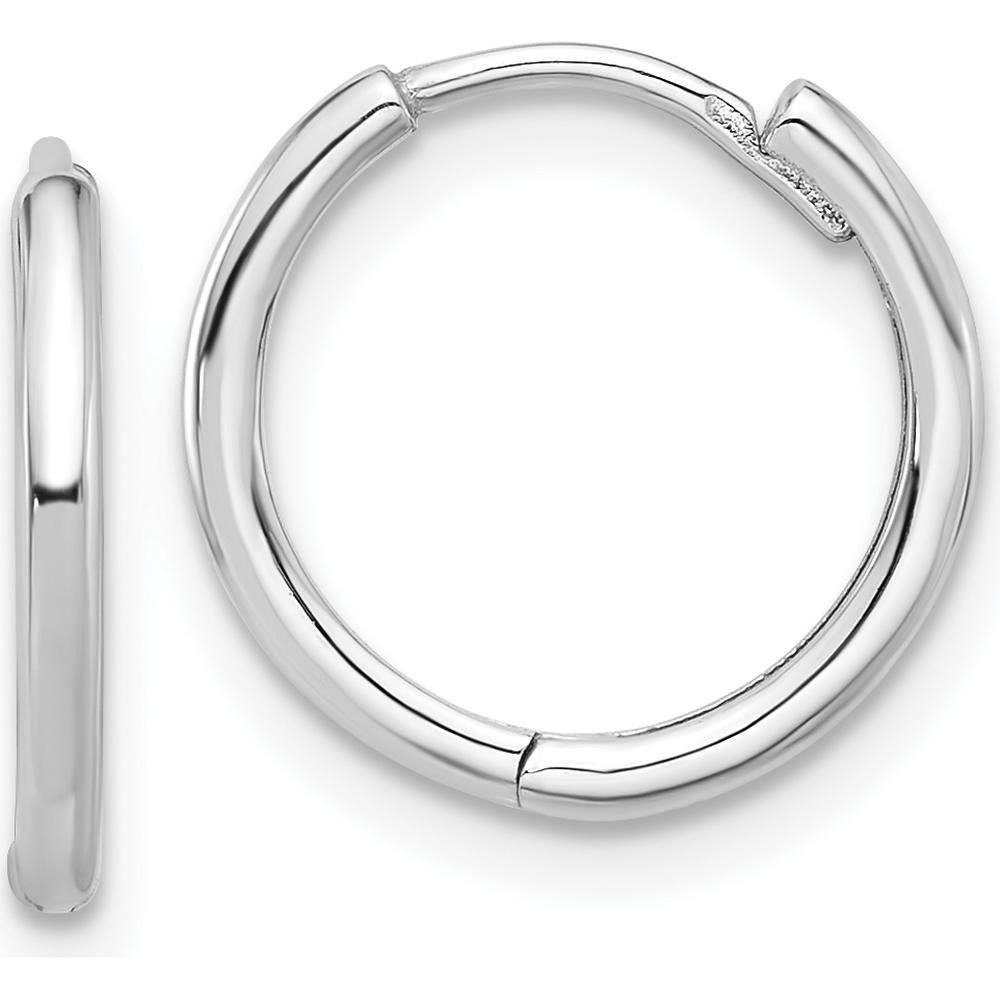 14K White Gold Polished Hinged Hoop Earrings - Classic Medium Hoop Design by 0