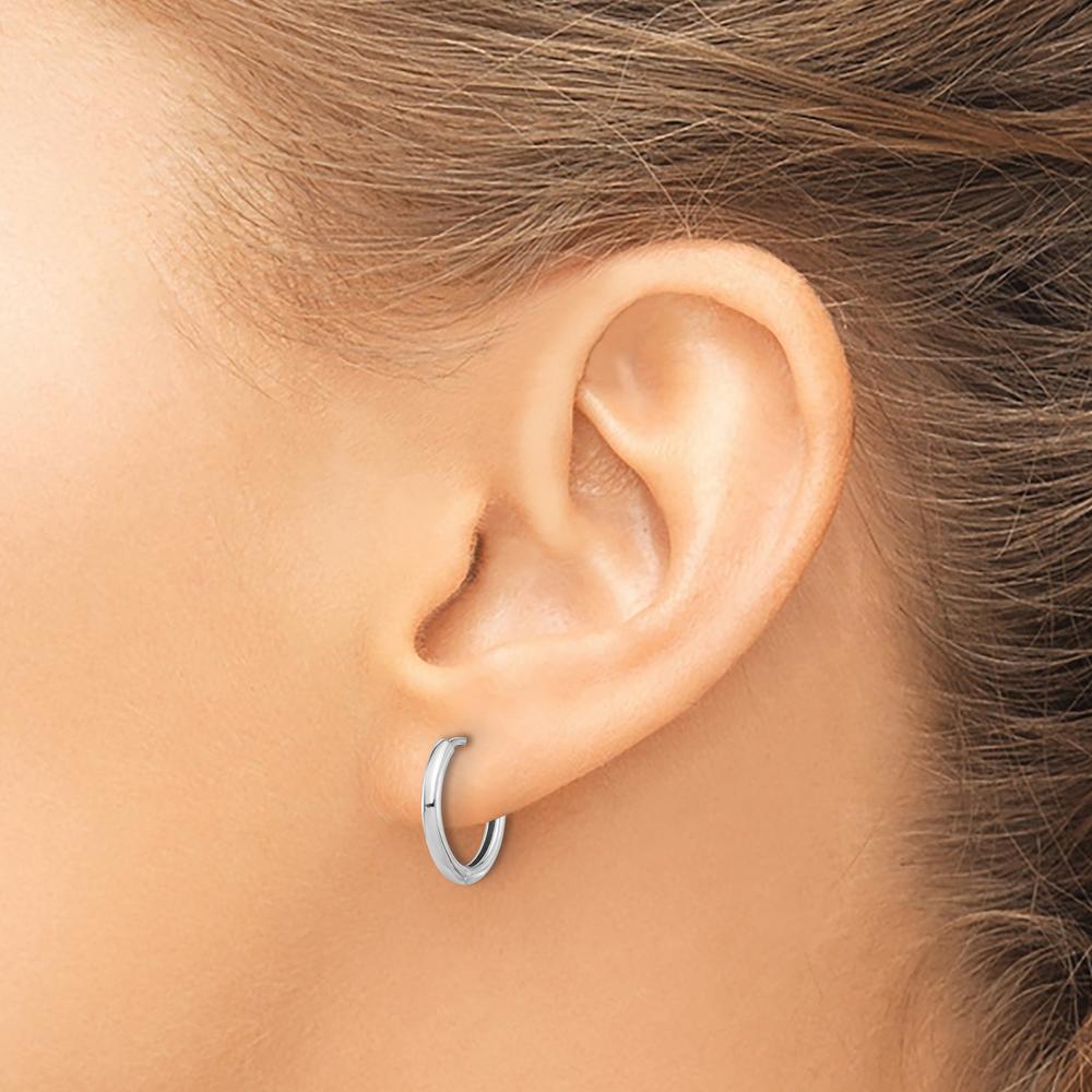 14K White Gold Polished Hinged Hoop Earrings - Classic Timeless Design by 0