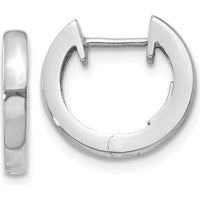 14K White Gold Polished Hinged Hoop Earrings - Elegant Huggie Style with Rhodium Plating by 0