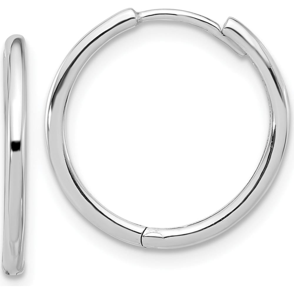 14K White Gold Polished Hinged Hoop Earrings - Elegant Minimalist Design by 0