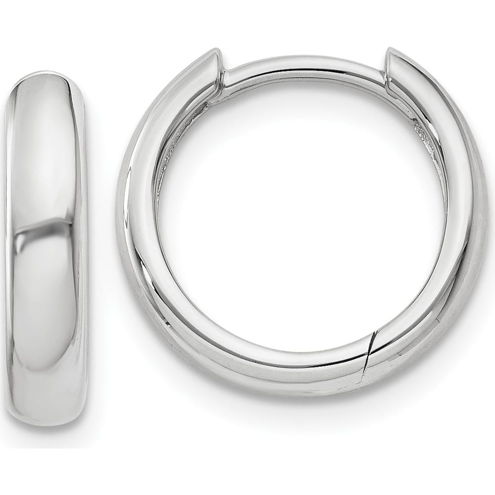 14K White Gold Polished Hinged Hoop Earrings - Timeless Elegance in 10mm Length by Oro Pregiato