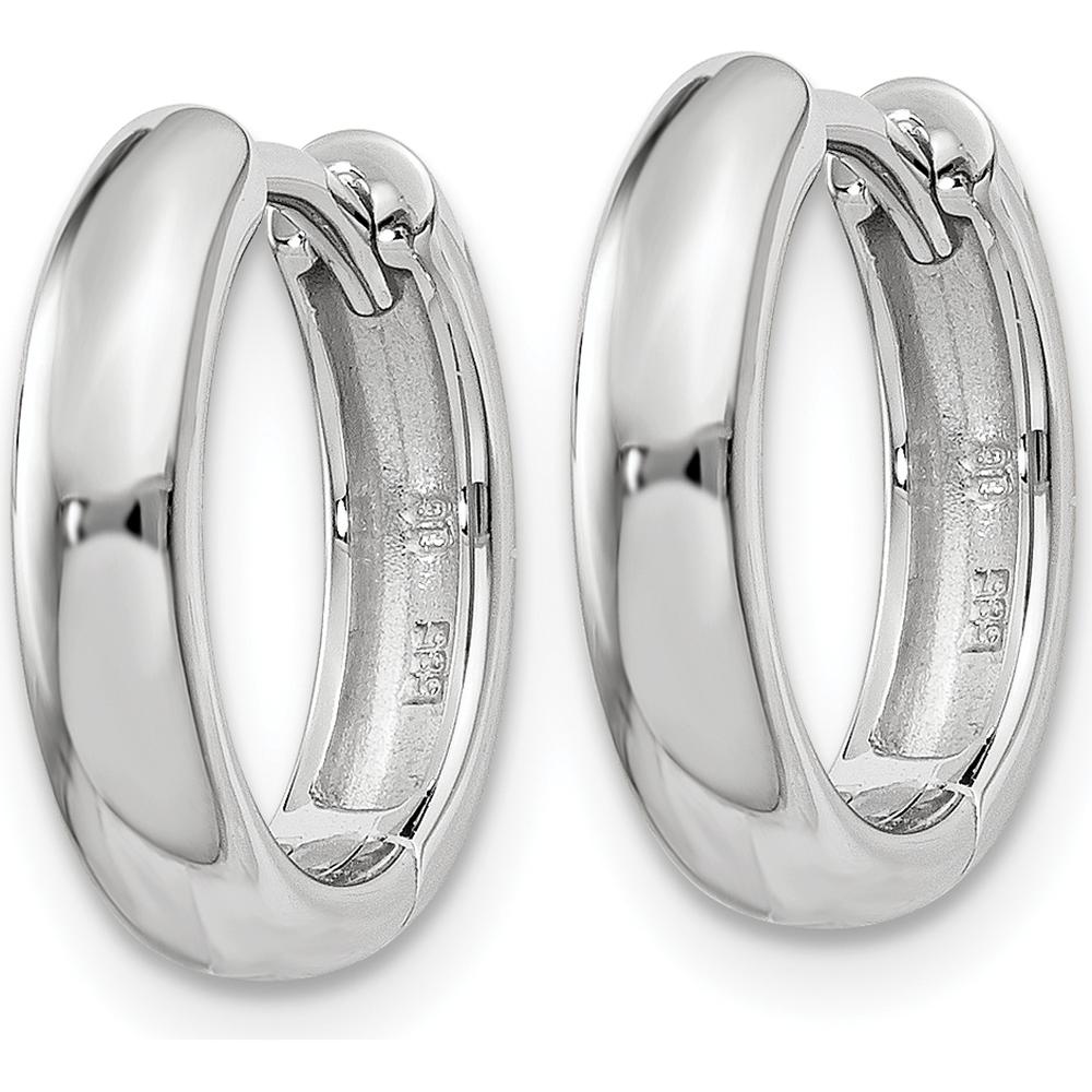 14K White Gold Polished Hinged Hoop Earrings - Timeless Elegance in 10mm Length by Oro Pregiato