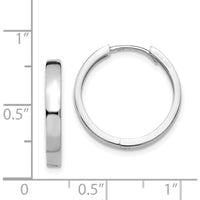 14K White Gold Polished Hinged Hoop Earrings with Rhodium Plating - 15mm Length by 0