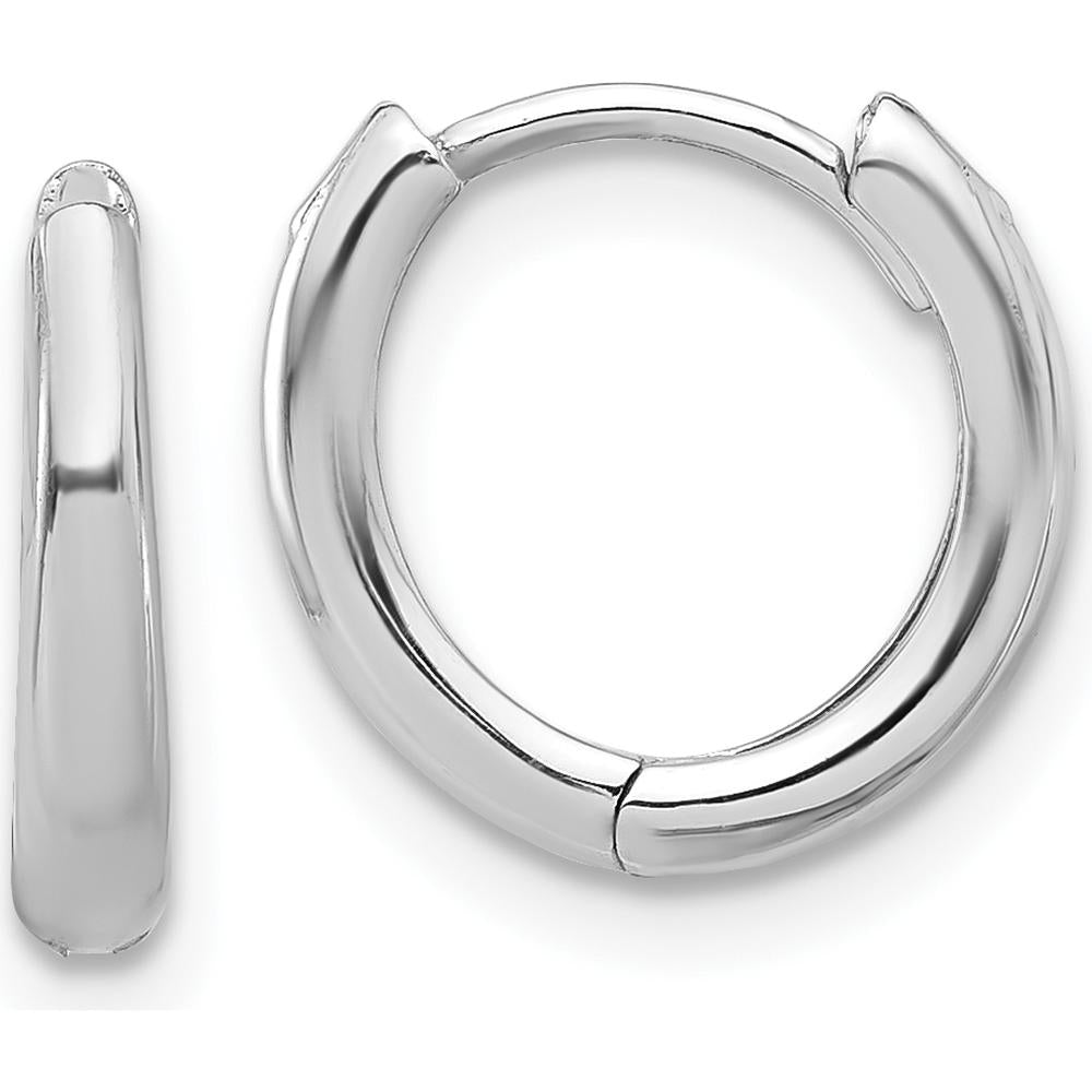 14K White Gold Polished Hinged Hoop Earrings with Rhodium Plating - Elegant and Timeless Design by 0