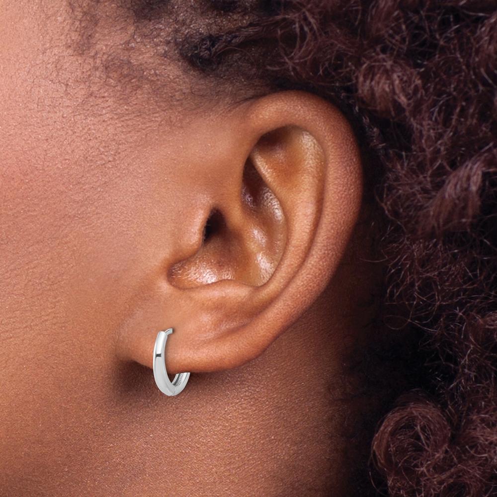 14K White Gold Polished Hinged Hoop Earrings with Rhodium Plating - Elegant and Timeless Design by 0