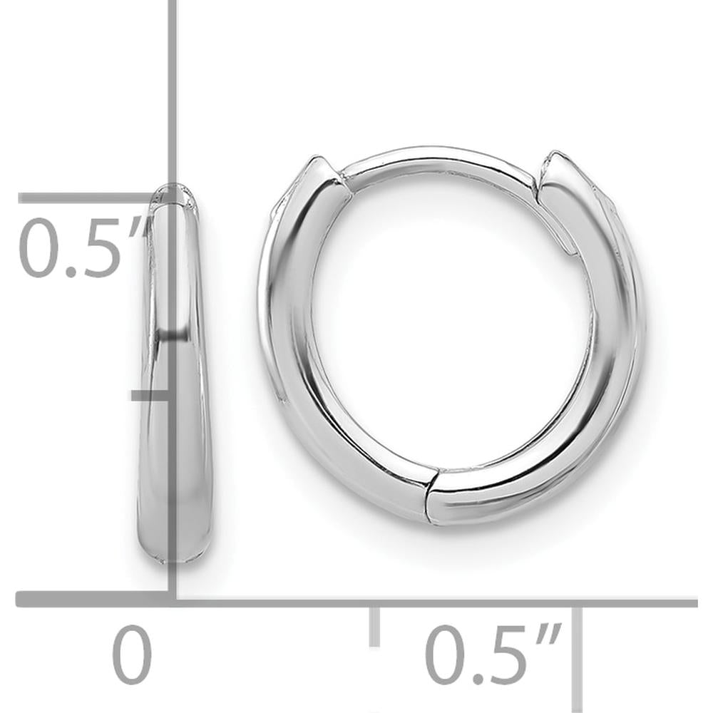 14K White Gold Polished Hinged Hoop Earrings with Rhodium Plating - Elegant and Timeless Design by 0