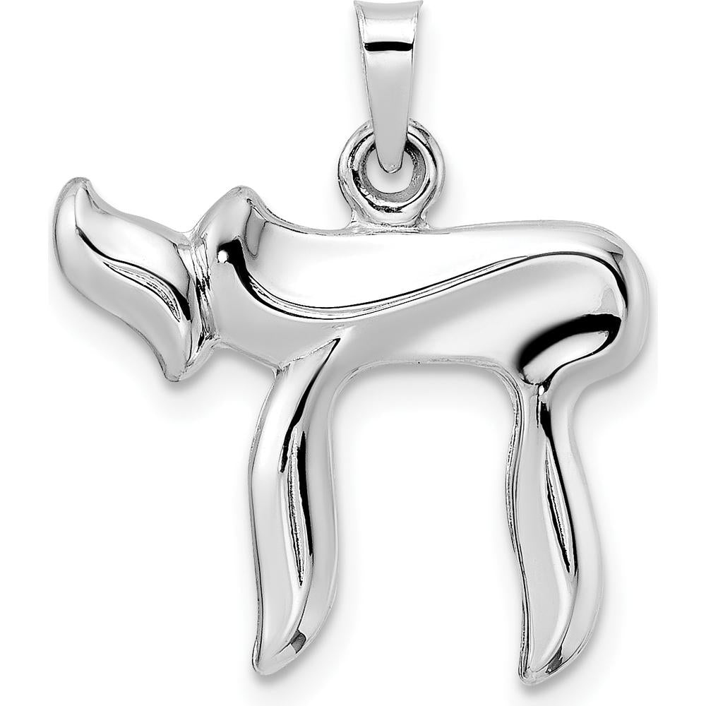 14K White Gold Polished Hollow Chai Pendant - 22mm Length by Oro Pregiato