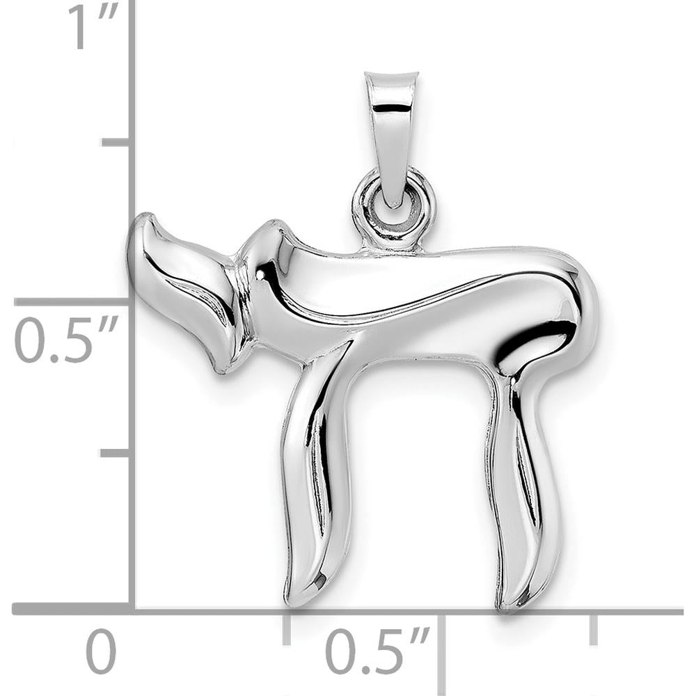 14K White Gold Polished Hollow Chai Pendant - 22mm Length by Oro Pregiato