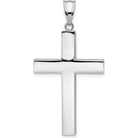 14K White Gold Polished Hollow Cross Pendant with Rhodium Plating - 42mm Length by Oro Pregiato