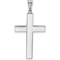 14K White Gold Polished Hollow Cross Pendant with Rhodium Plating - 42mm Length by Oro Pregiato