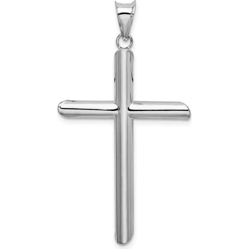 14K White Gold Polished Hollow Cross Pendant with Rhodium Plating - 45mm x 25mm by Oro Pregiato