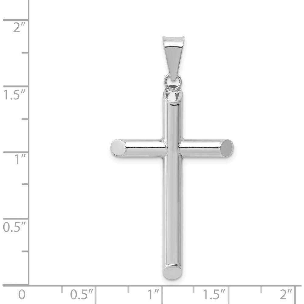 14K White Gold Polished Hollow Cross Pendant with Rhodium Plating - 45mm x 25mm by Oro Pregiato