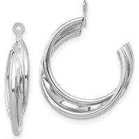 14K White Gold Polished Hoop Earring Jackets with Rhodium Plating - 23mm Length by 0