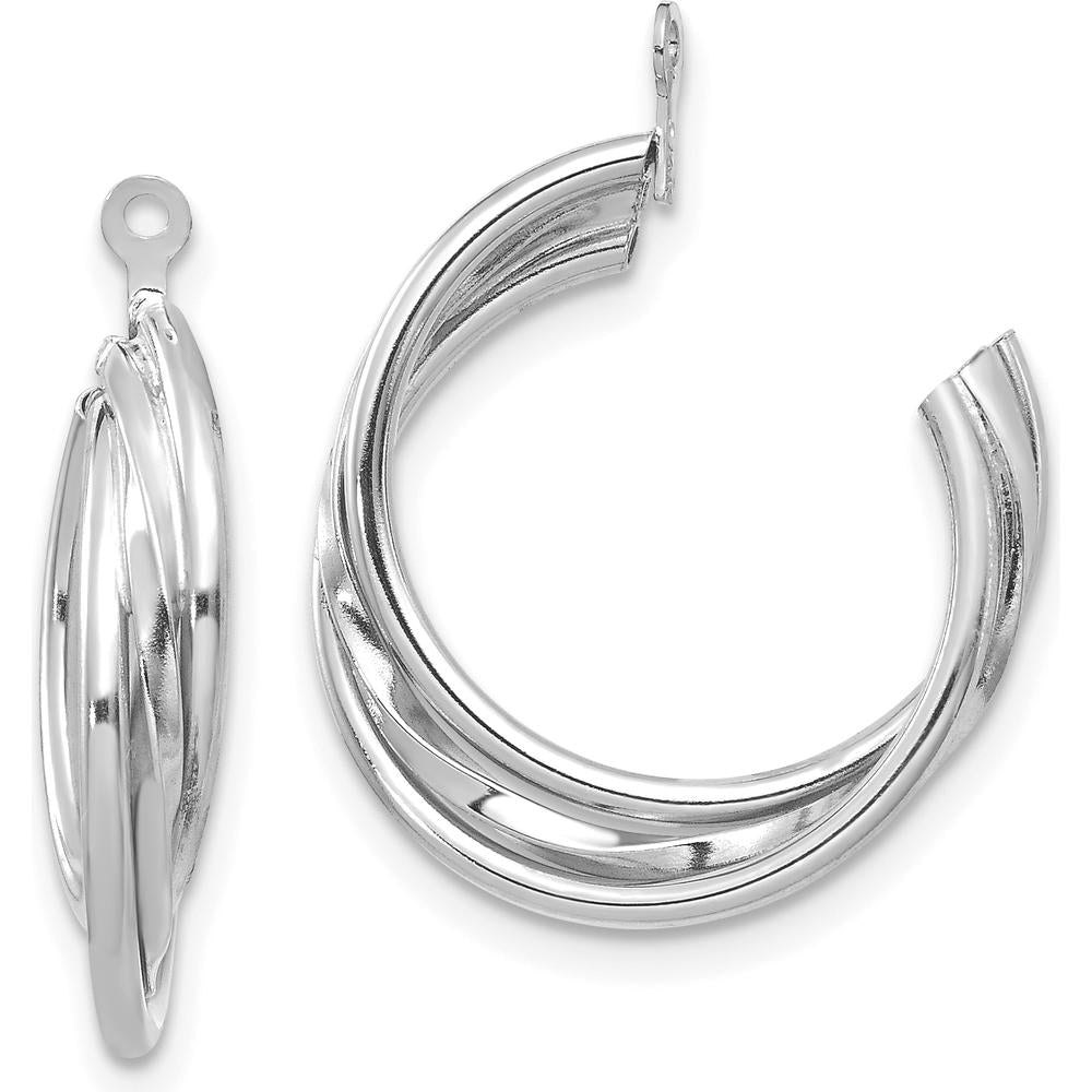 14K White Gold Polished Hoop Earring Jackets with Rhodium Plating - 23mm Length by 0