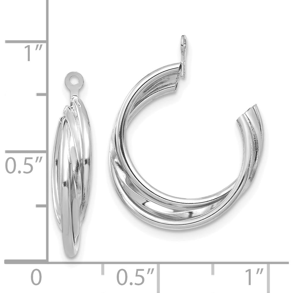14K White Gold Polished Hoop Earring Jackets with Rhodium Plating - 23mm Length by 0