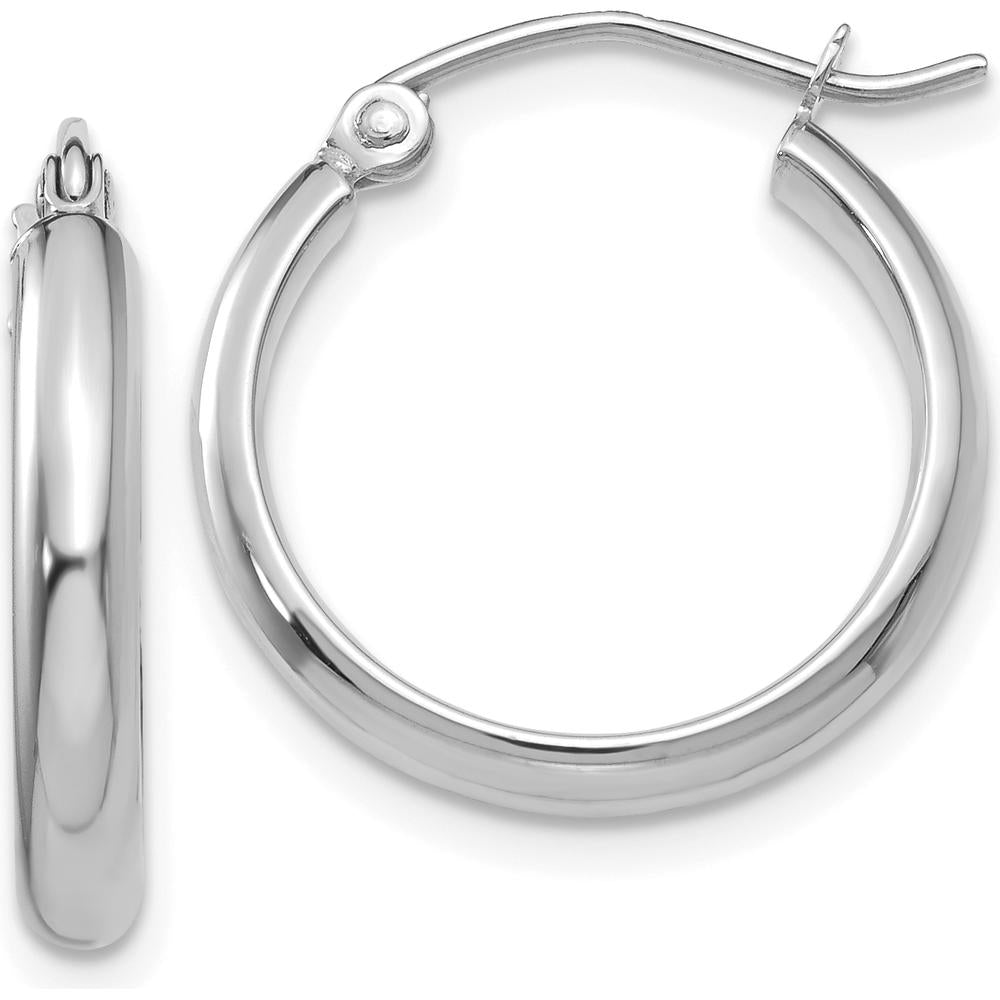 14K White Gold Polished Hoop Earrings - 18mm, Rhodium Plated by 0