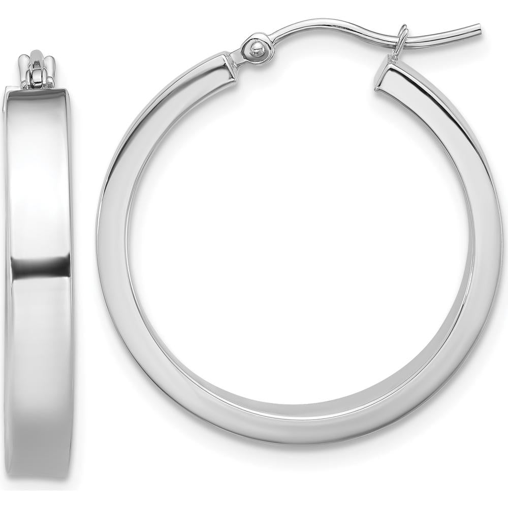 14K White Gold Polished Hoop Earrings - 25mm, Rhodium Plated by 0