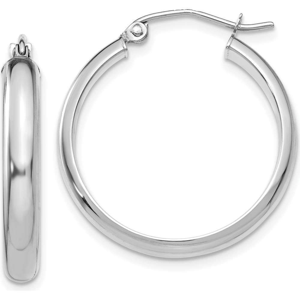 14K White Gold Polished Hoop Earrings - 26mm Length by 0