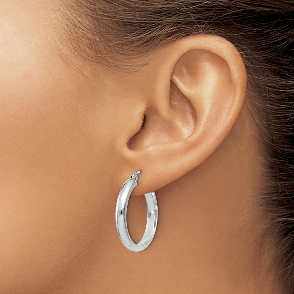 14K White Gold Polished Hoop Earrings - 26mm Length by 0