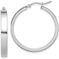 14K White Gold Polished Hoop Earrings - 28mm Length, 4mm Thickness by 0