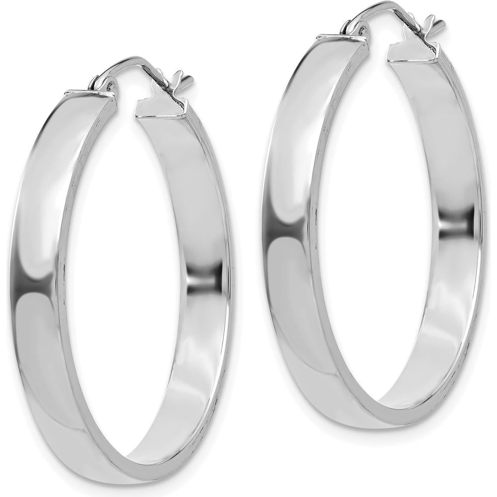 14K White Gold Polished Hoop Earrings - 28mm Length, 4mm Thickness by 0