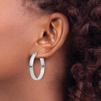 14K White Gold Polished Hoop Earrings - 28mm Length, 4mm Thickness by 0
