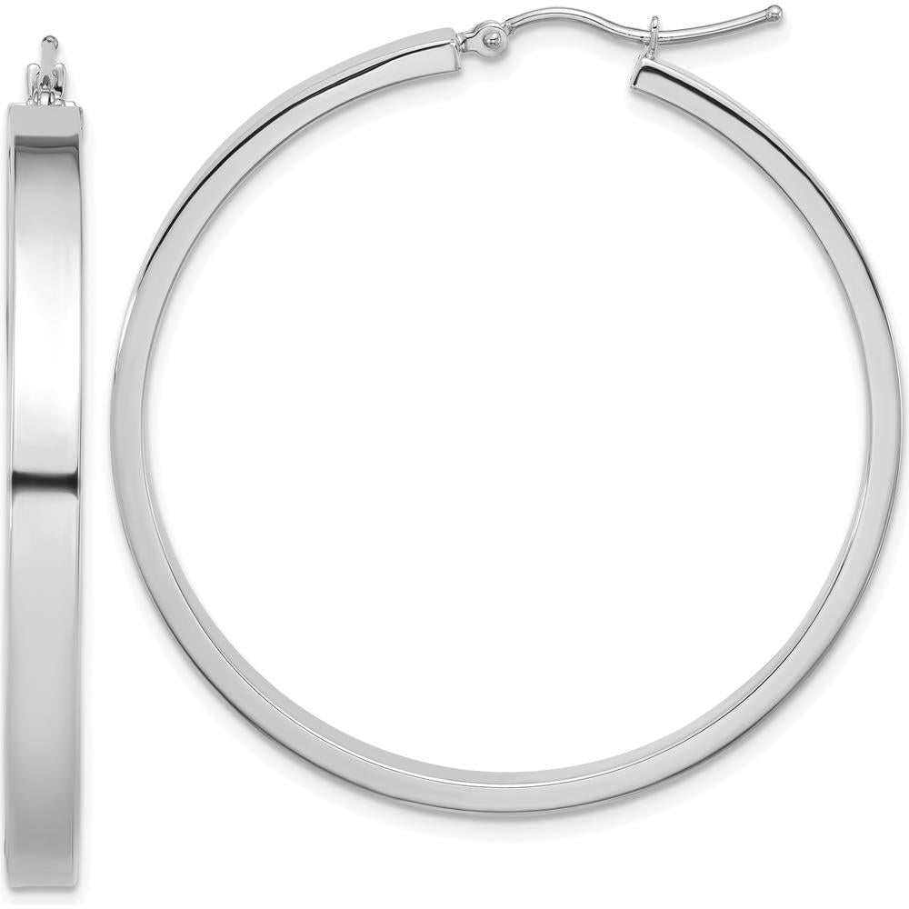 14K White Gold Polished Hoop Earrings - 45mm Length, Rhodium Plating by 0