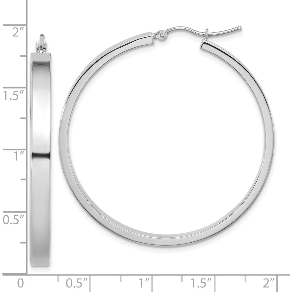 14K White Gold Polished Hoop Earrings - 45mm Length, Rhodium Plating by 0