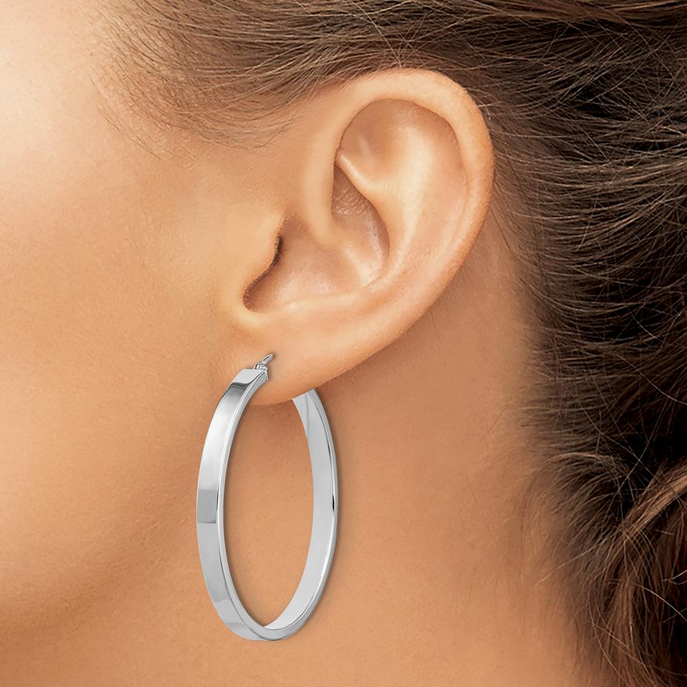14K White Gold Polished Hoop Earrings - 45mm Length, Rhodium Plating by 0