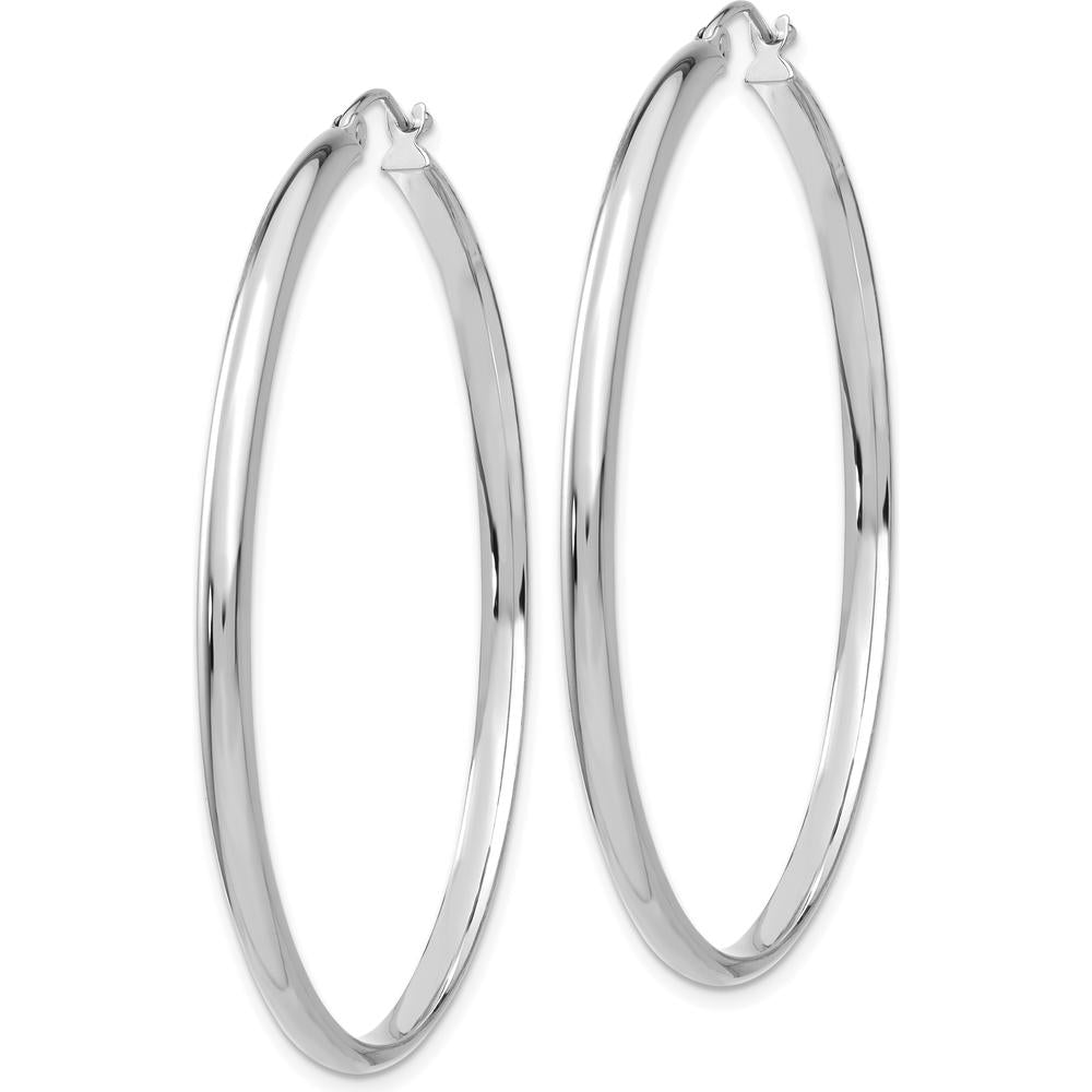 14K White Gold Polished Hoop Earrings - 50mm Length by 0