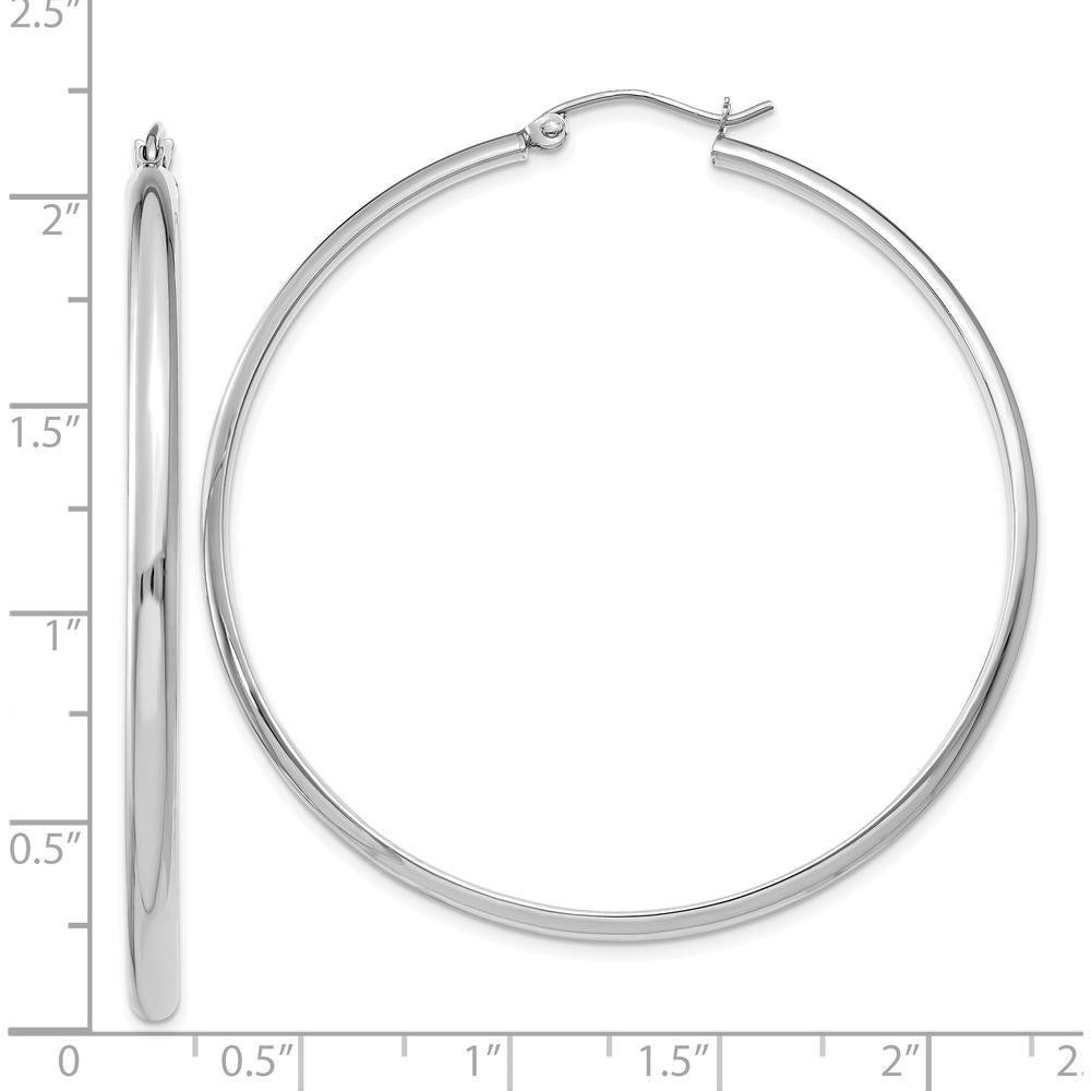 14K White Gold Polished Hoop Earrings - 50mm Length by 0