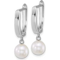 14K White Gold Polished Hoop Earrings with 7-8mm Round Freshwater Cultured Pearls by Monteluci Fine Jewelry