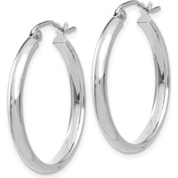 14K White Gold Polished Hoop Earrings with Rhodium Plating - 25mm by 0