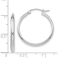 14K White Gold Polished Hoop Earrings with Rhodium Plating - 25mm by 0