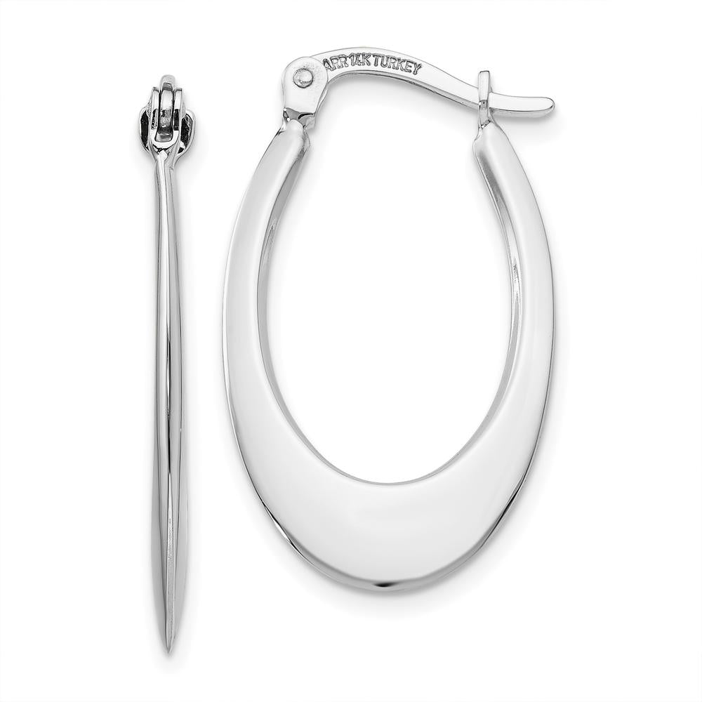 14K White Gold Polished Hoop Earrings with Rhodium Plating - 26mm Length by 0