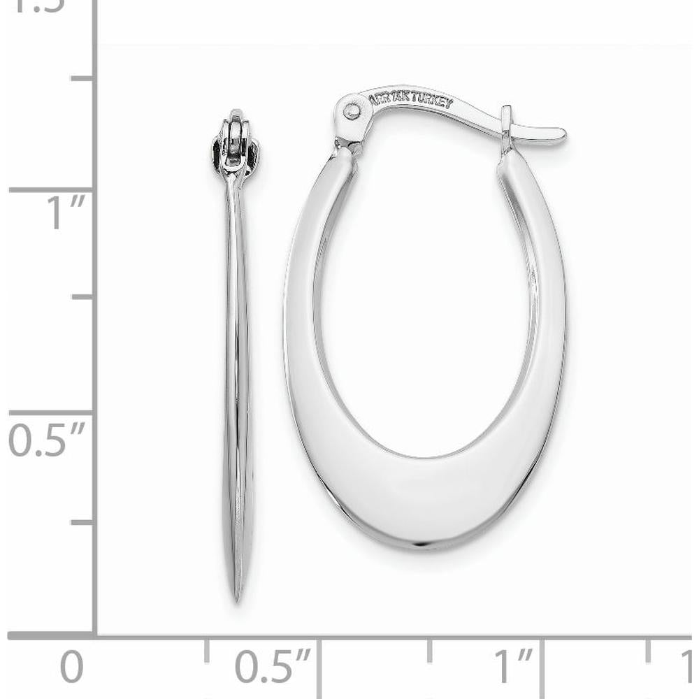 14K White Gold Polished Hoop Earrings with Rhodium Plating - 26mm Length by 0