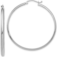 14K White Gold Polished Hoop Earrings with Rhodium Plating - 44.5mm Width by 0