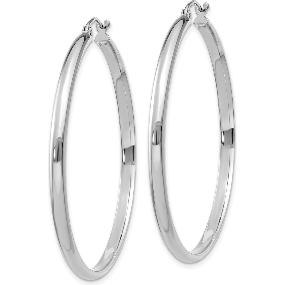 14K White Gold Polished Hoop Earrings with Rhodium Plating - 44.5mm Width by 0