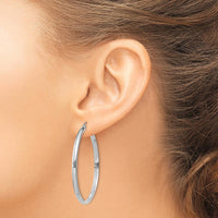 14K White Gold Polished Hoop Earrings with Rhodium Plating - 44.5mm Width by 0