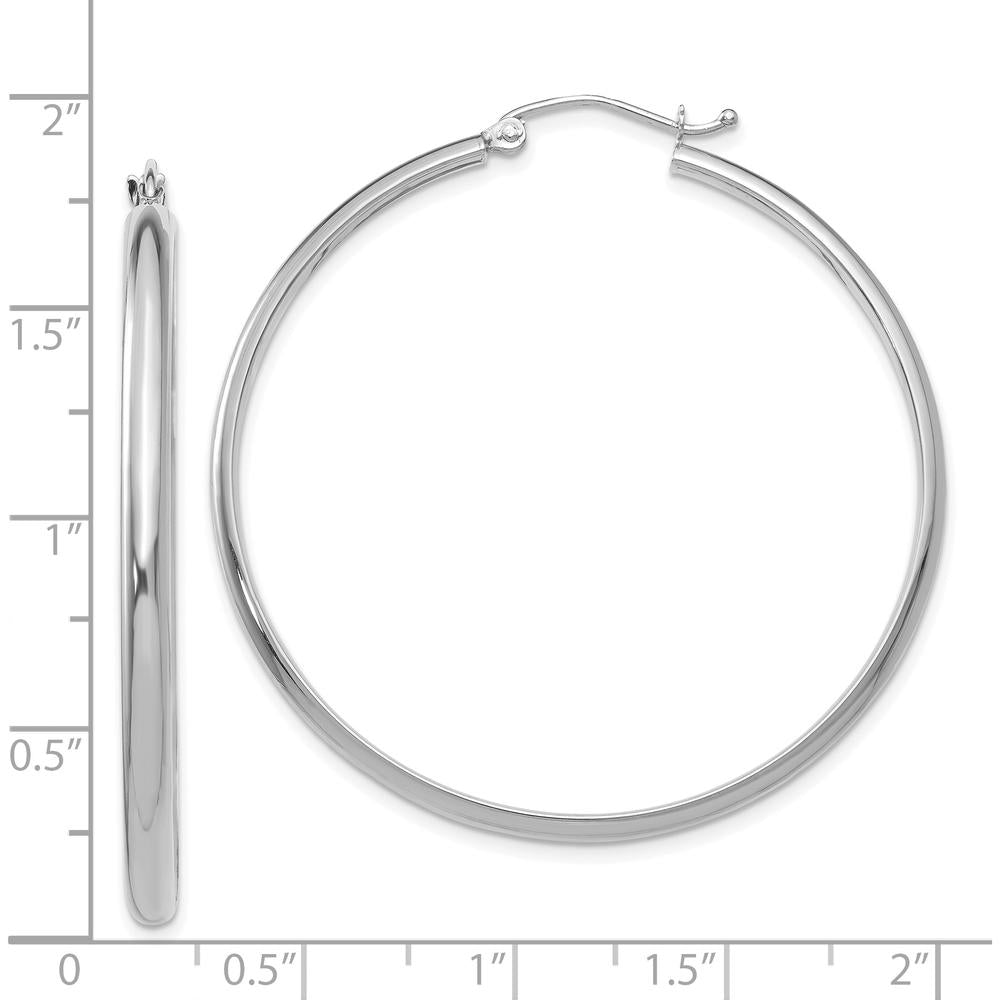 14K White Gold Polished Hoop Earrings with Rhodium Plating - 44.5mm Width by 0