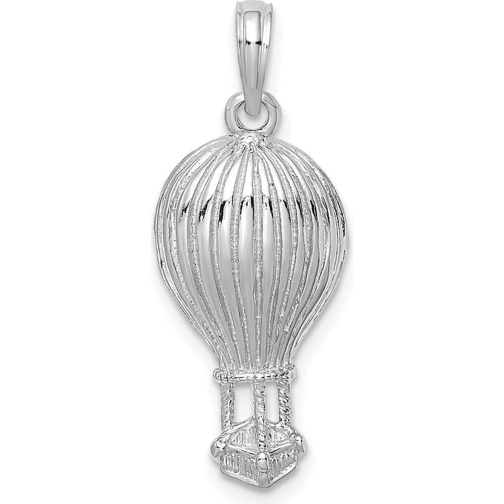 14K White Gold Polished Hot Air Balloon Charm - Whimsical Adventure Pendant by Oro Pregiato